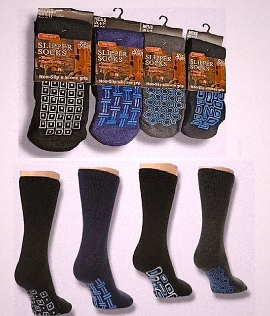 3,6 Pack Mens Slipper Sock Warm Non Slip Grip Lounge Gripper Bed Thermal Winter
