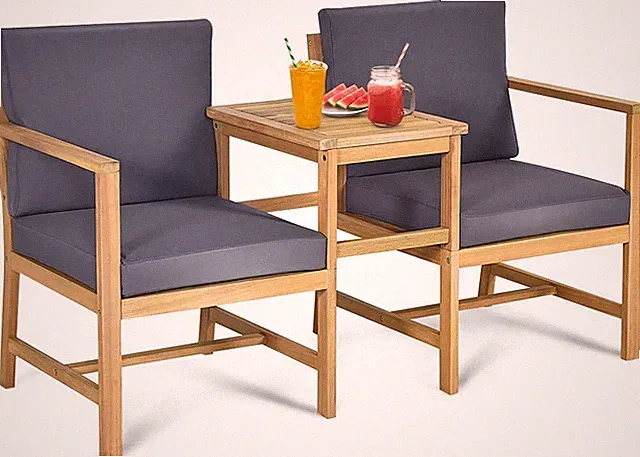 3 in 1 Acacia Wood Loveseat with Separable Coffee Table 3-Piece Wooden Chairs