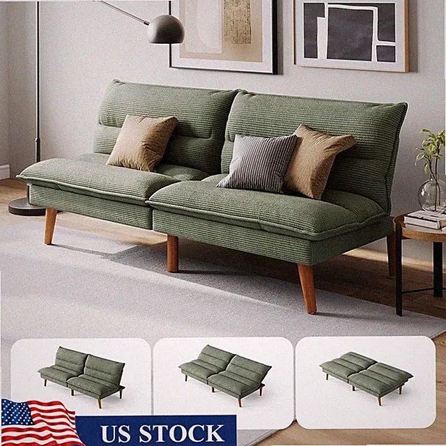 3-in-1 Adjustable Futon Sofa Bed Corduroy Fabric Easy Assembly Comfort New