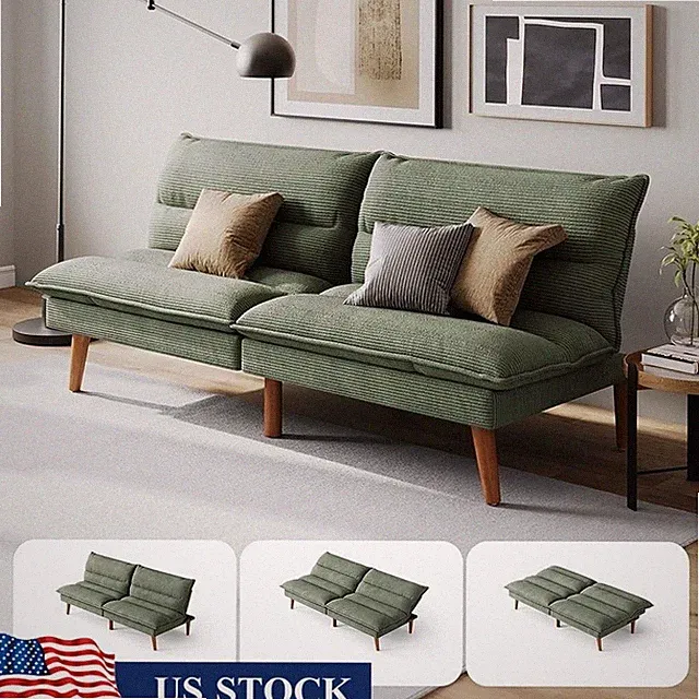 3-in-1 Adjustable Futon Sofa Bed Corduroy Fabric Easy Assembly Comfort New