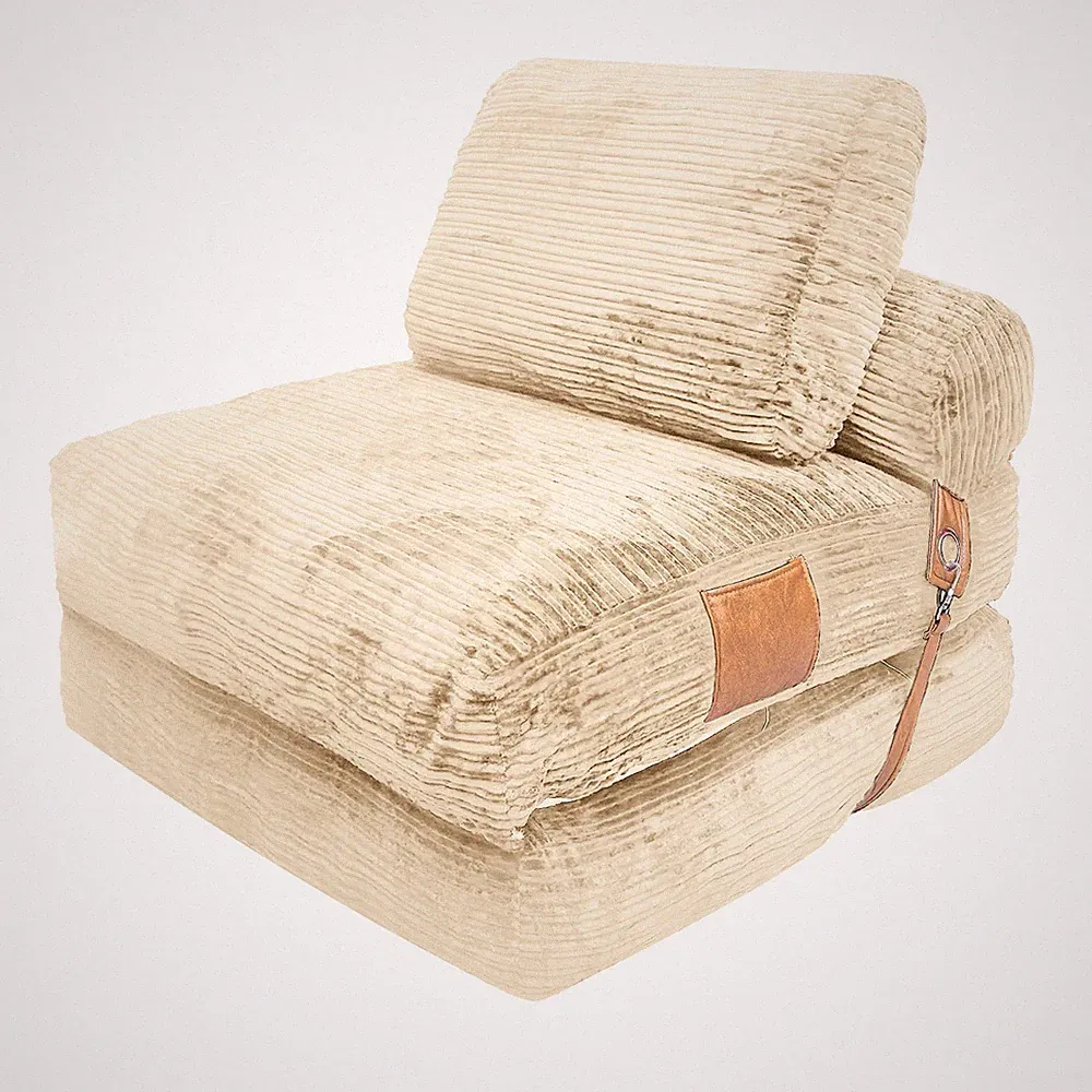 3‑in‑1 Convertible Corduroy Floor Sofa Bed with Dual Side Pockets Fixing Buckle