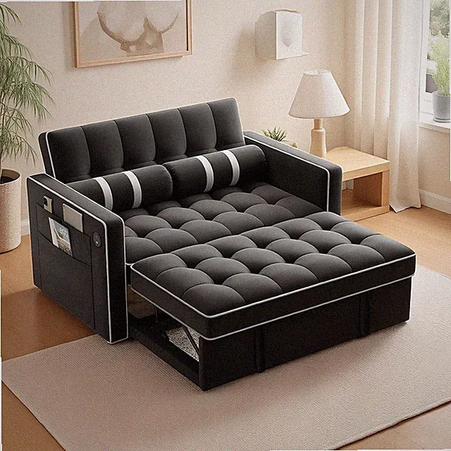 3-in-1 Convertible Futon Sleeper Sofa Bed Pull Out Couch W/ Adjustable Backrest