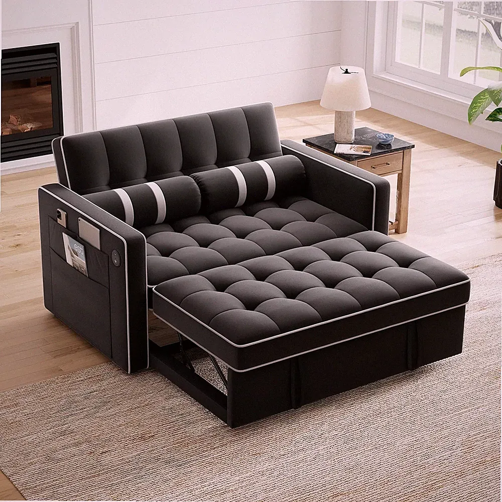 3-in-1 Convertible Futon Sleeper Sofa Bed, Pull Out Couch with Adjustable Bac...