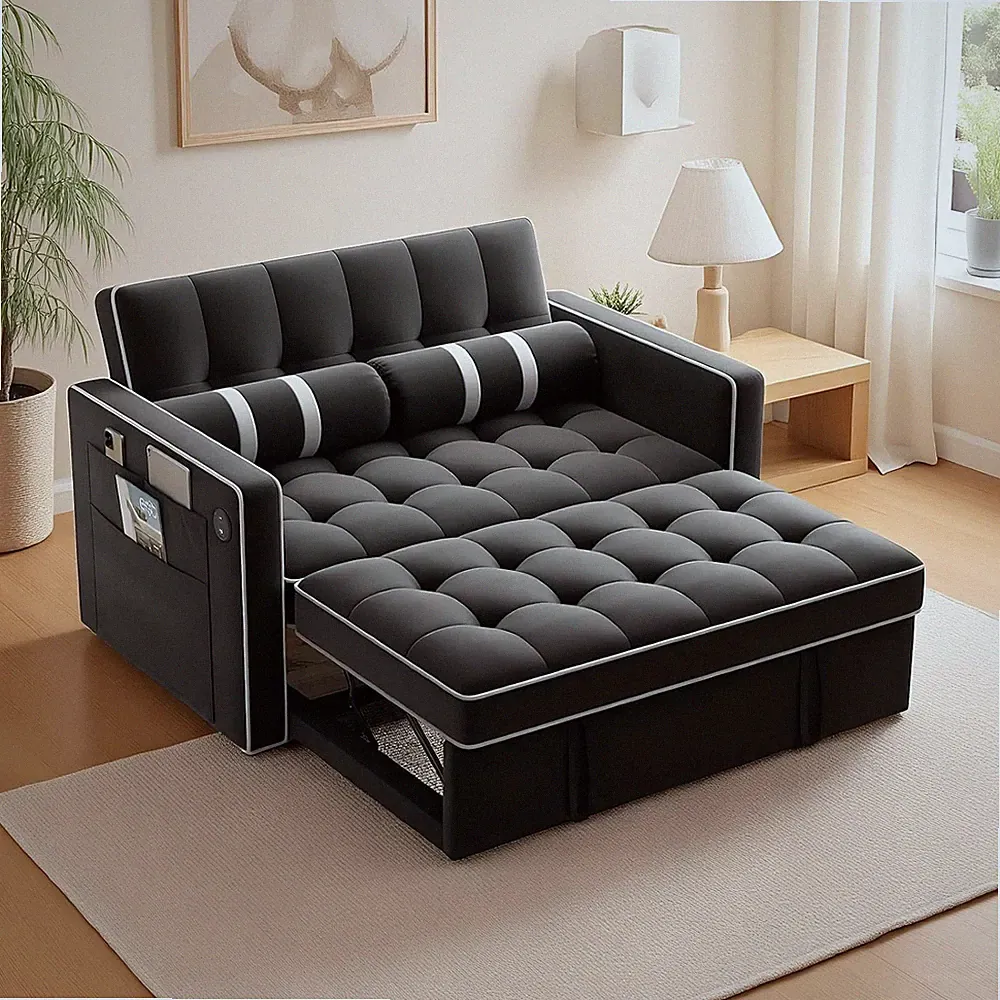 3-In-1 Convertible Futon Sleeper Sofa Bed, Pull Out Couch with Adjustable Backre