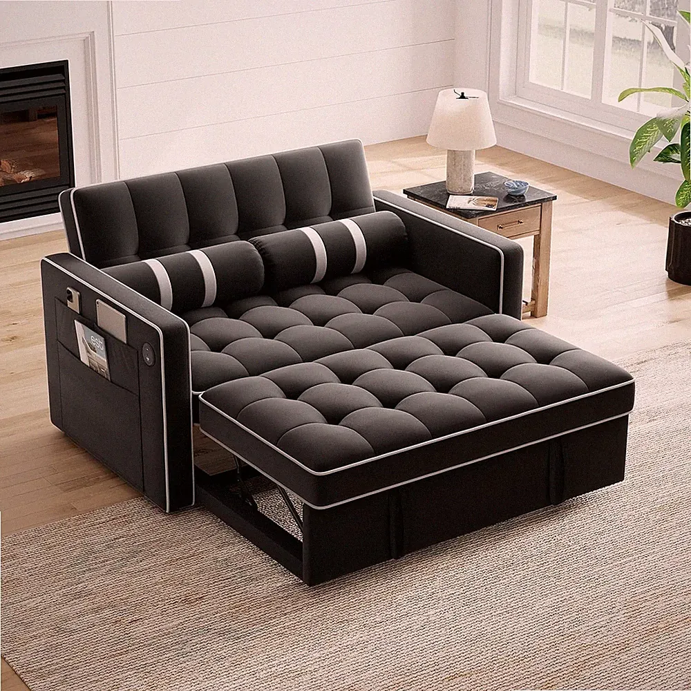 3-in-1 Convertible Futon Sleeper Sofa Bed, Pull Out Couch with