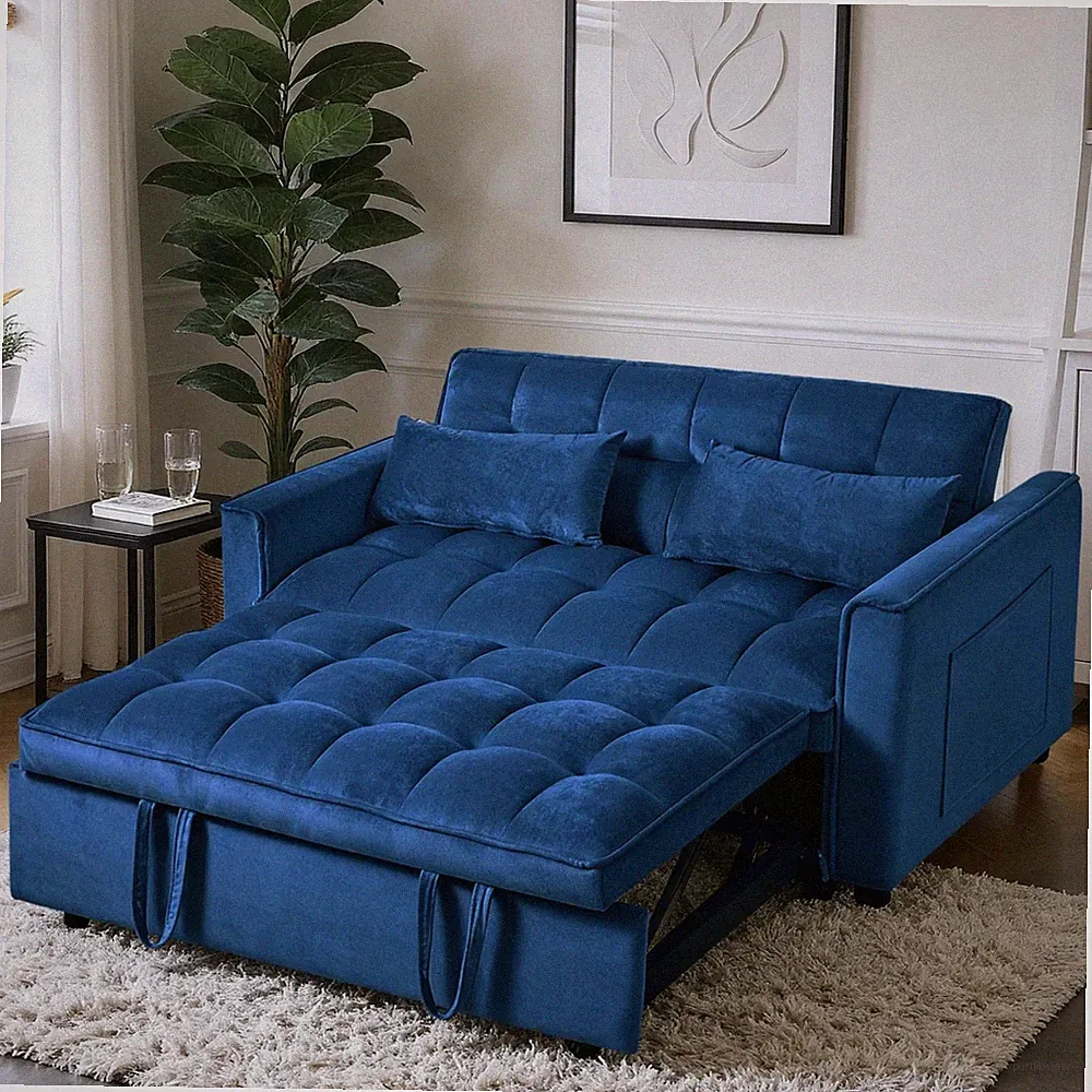 3 in 1 Convertible Futon Sofa Bed Pull Out Sofa Bed Reclining Backrest 2 Pillows