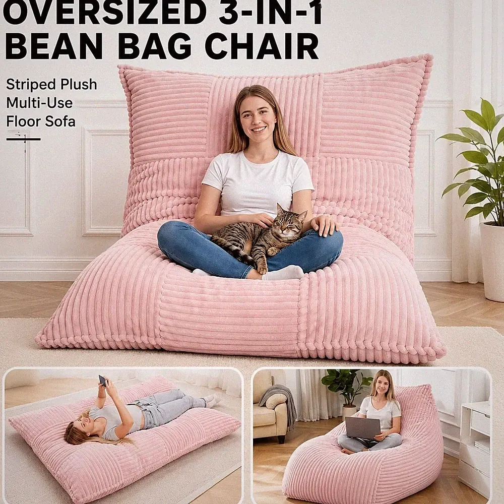 3 in 1 Convertible Giant Bean Bag Chair Floor Sofa Bed Striped