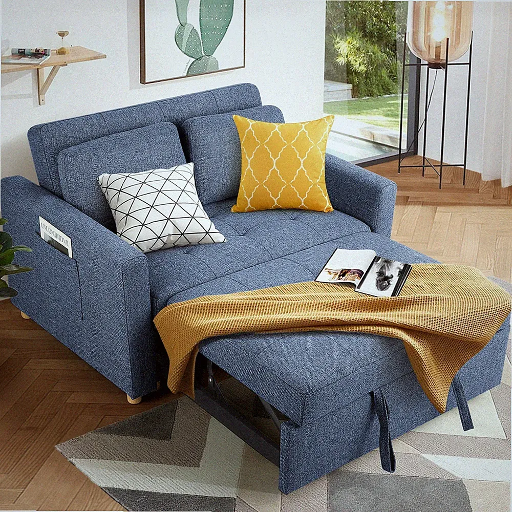 🛋️3-in-1 Convertible Pull Out Couch Bed Futon Sofa, Linen Fabric Loveseat Couch