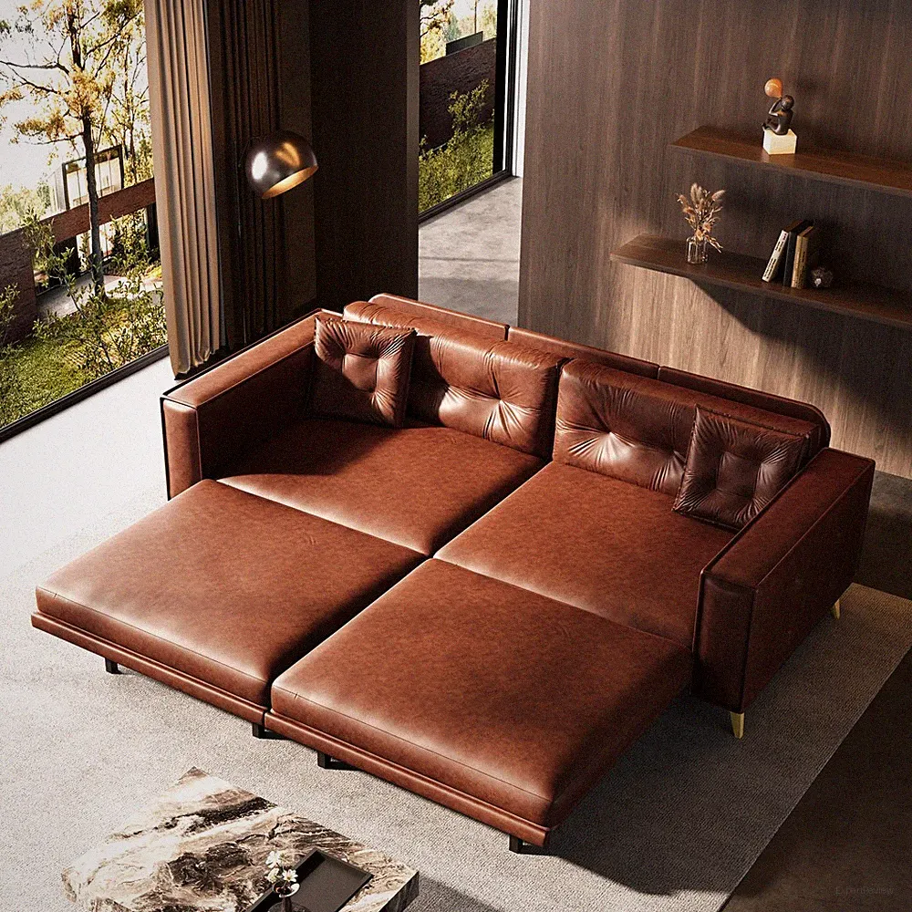 3 in 1 Convertible Pull Out Sofa Bed, Faux Leather King Size Sleeper Sofa Couch