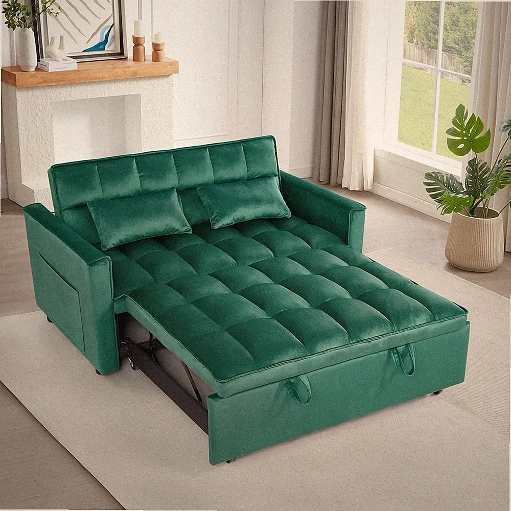 3 in 1 Convertible Pull Out Sofa Bed Loveseat Sleeper Adjustable Backrest Green