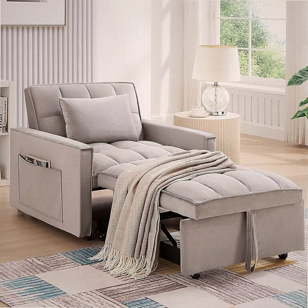 3 in 1 Convertible Single Sleeper Chair Bed Modern Velvet Pull Out Sofa Bed