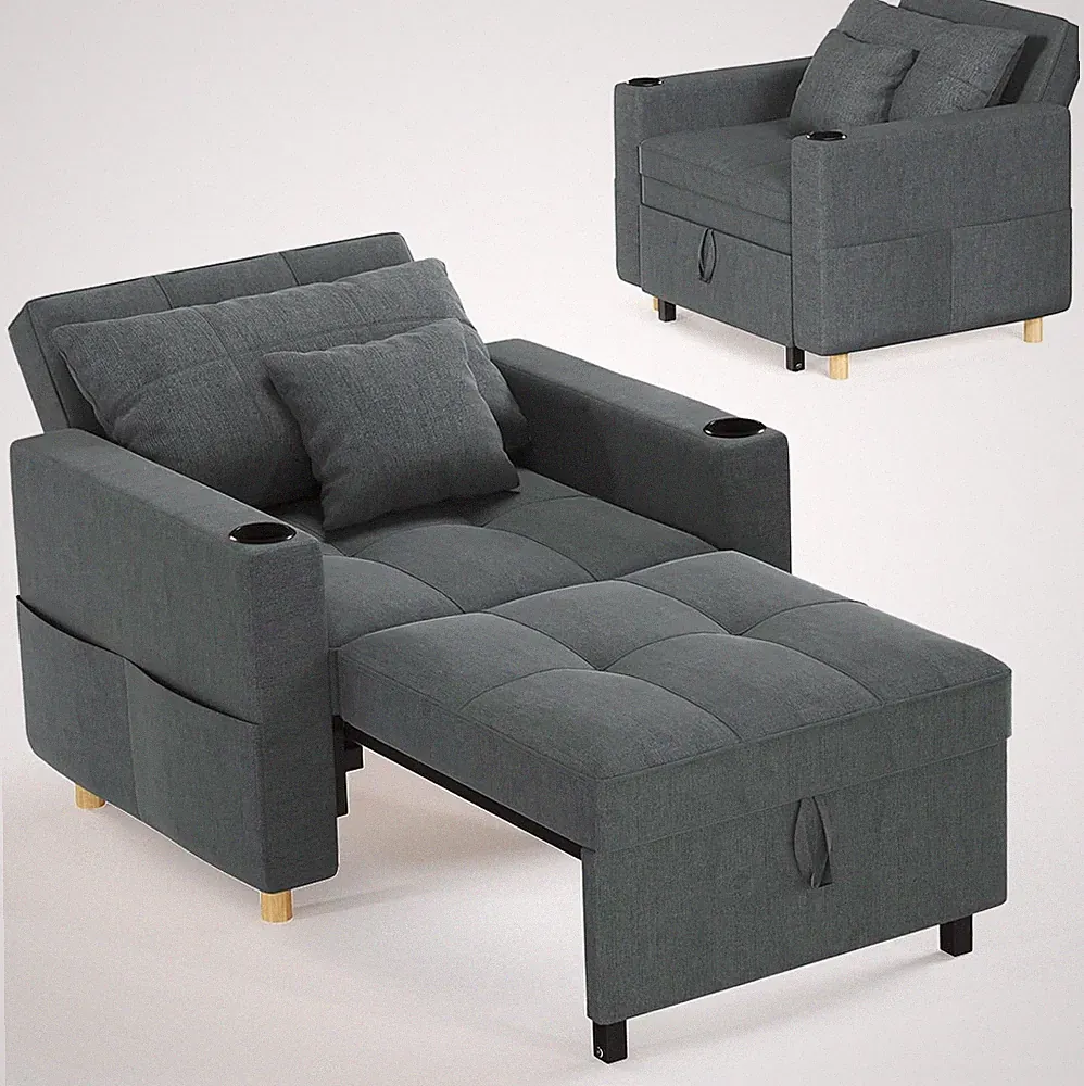 3-in-1 Convertible Sleeper Chair Bed for Adults, Dark Grey, 38 in Wide