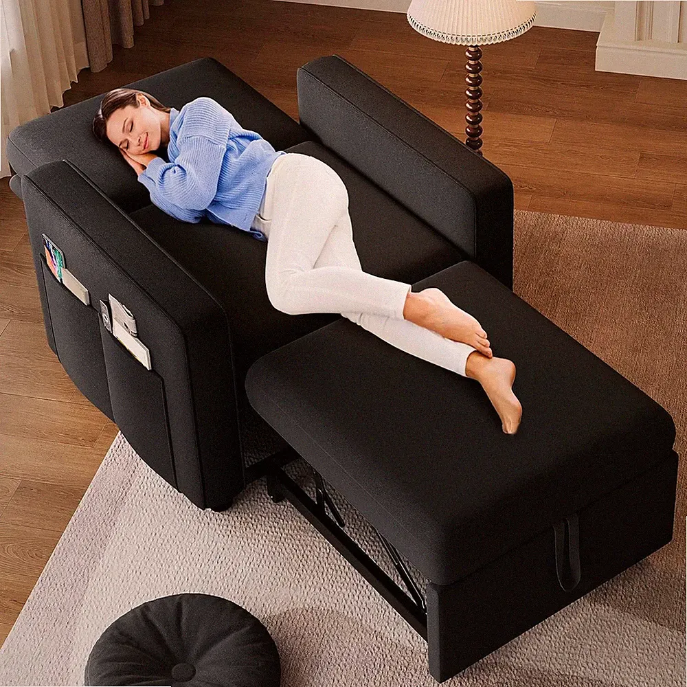 3-in-1 Convertible Sleeper Chair Sofa Bed with Reclining Backrest, Black