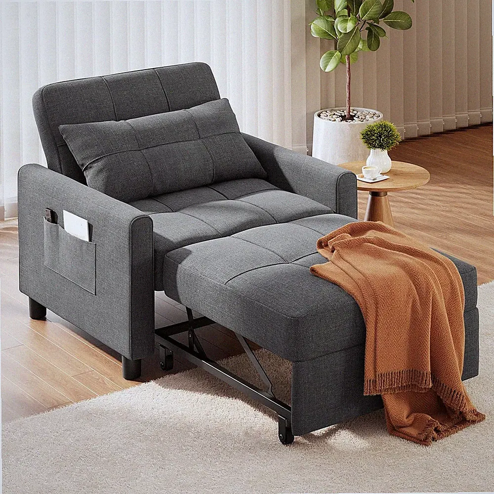 3-in-1 Convertible Sleeper Chair Sofa Bed with Storage Pocket - Dark Gray