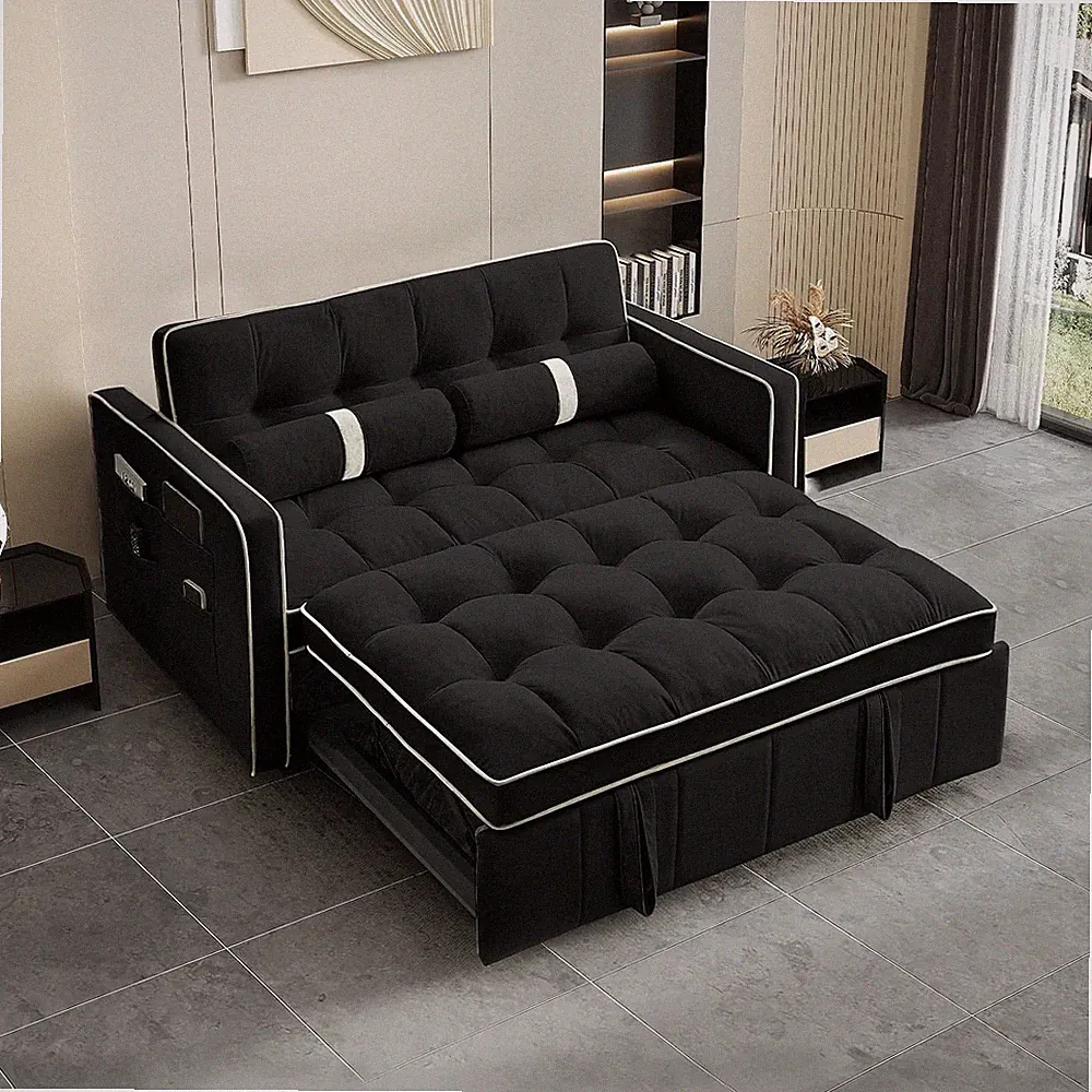 3 in 1 Convertible Sleeper Sofa Bed 55" Velvet Loveseat Pull Out Sofa Bed Couch