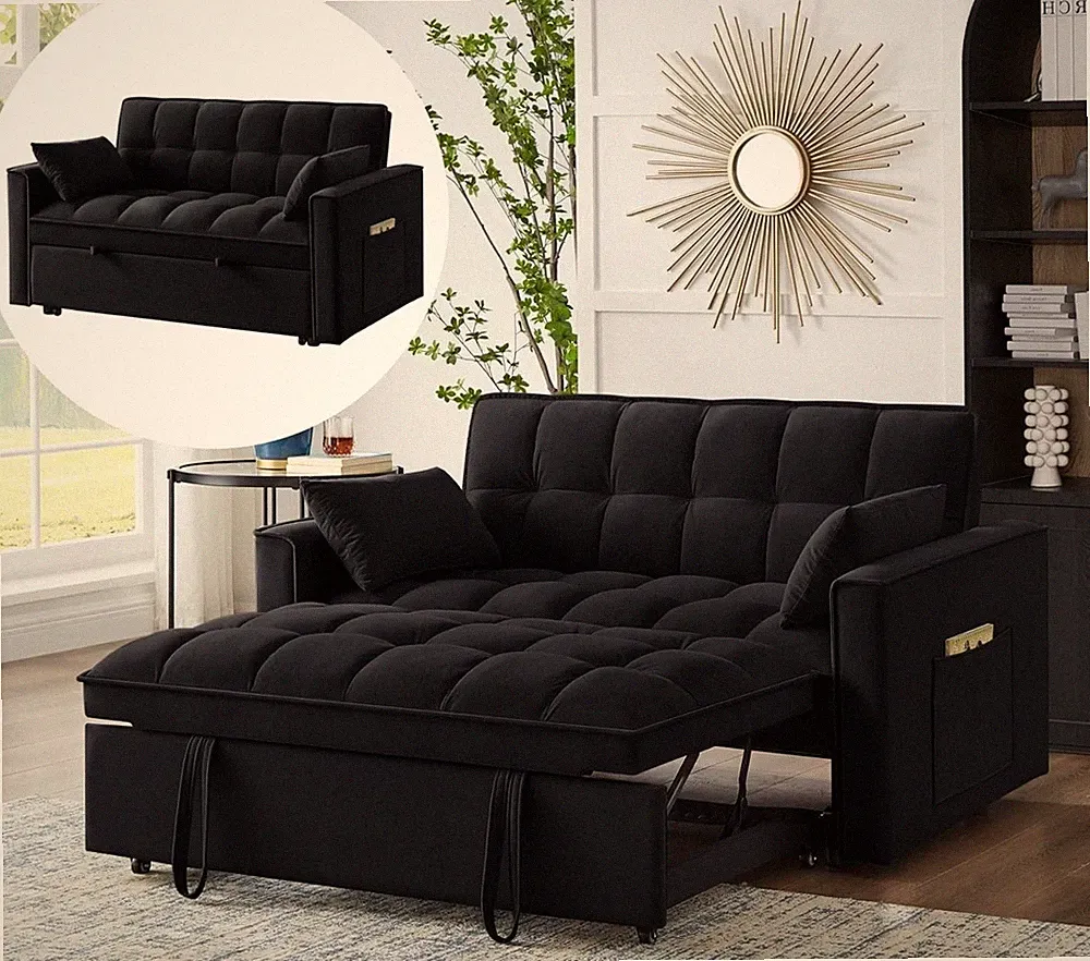 3-in-1 Convertible Sleeper Sofa Bed Modern Velvet Loveseat Couch w/Pull Out Bed