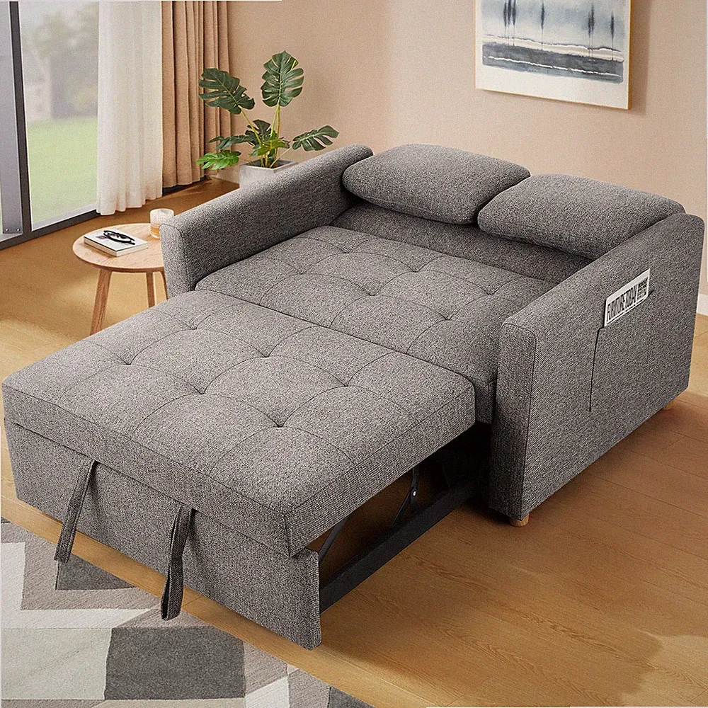 3-in-1 Convertible Sleeper Sofa Bed Pull Out Bed w/Adjustable Backrest & Pillows