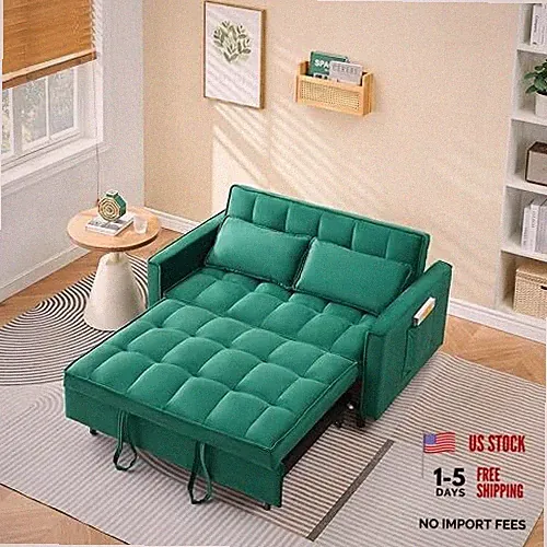 3 in 1 Convertible Sleeper Sofa Bed Pull Out Couch, 55 Inch Tufted Green 55"