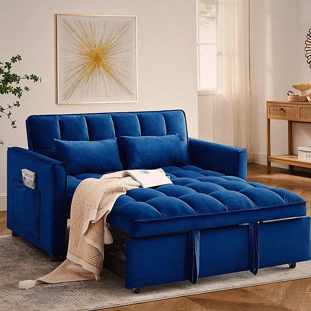 3 in 1 Convertible Sleeper Sofa Bed, Velvet Pull Out Futon Couch