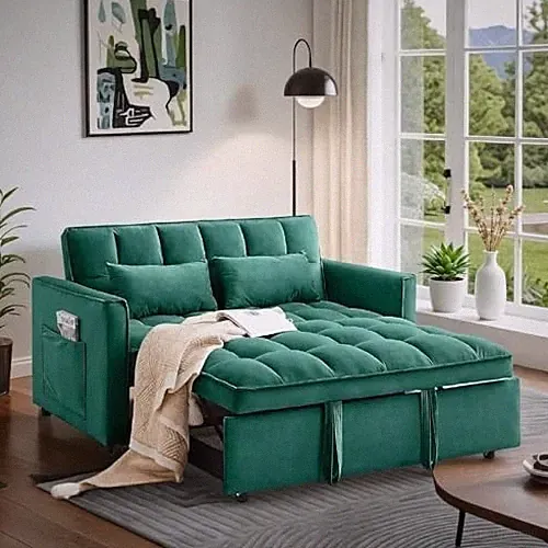 3 in 1 Convertible Sleeper Sofa Bed, Velvet Pull Out Futon Couch