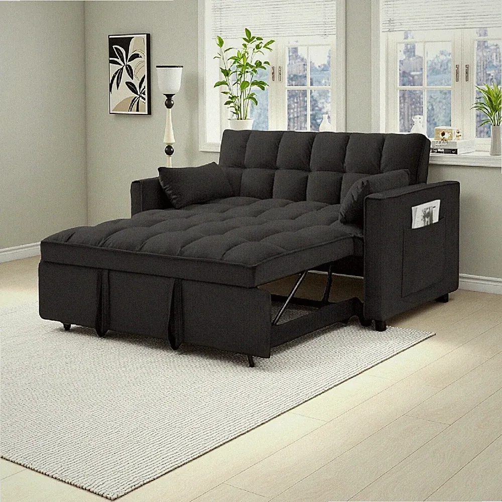 3 in 1 Convertible Sleeper Sofa Bed, Velvet Pull Out Futon Couch