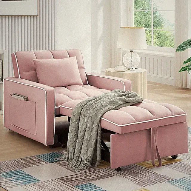 3 in 1 Convertible Sleeper Sofa Chair Bed Modern Velvet Pull Out Sofa Bed