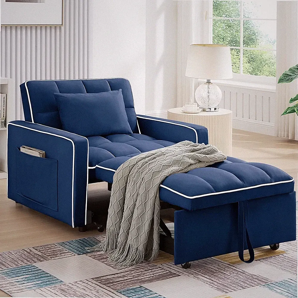 3 in 1 Convertible Sleeper Sofa Chair Bed Velvet Pull Out Sofa Bed Small Spaces