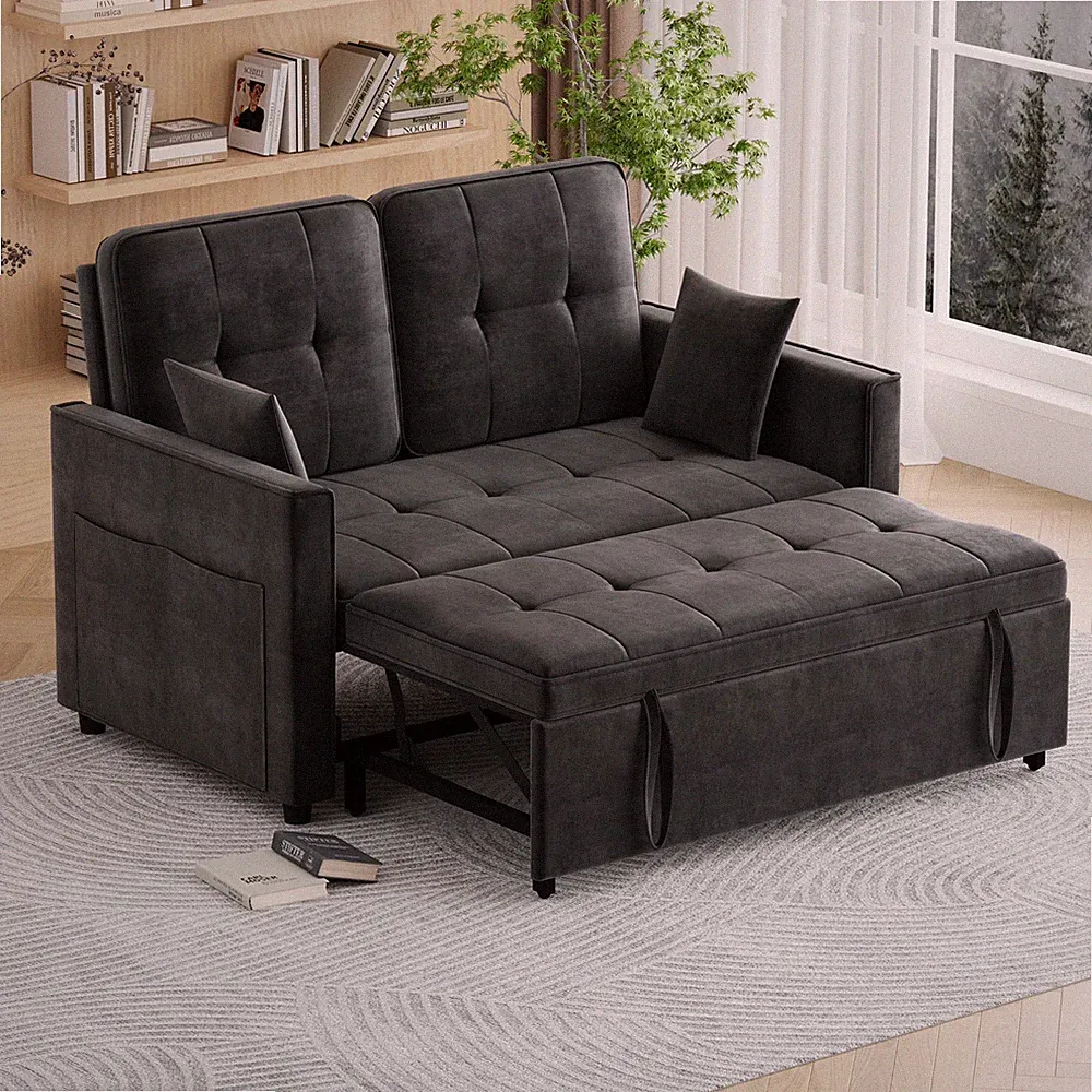 3 in 1 Convertible Sleeper Sofa Pull Out Bed Loveseat Couch Adjustable Backrest