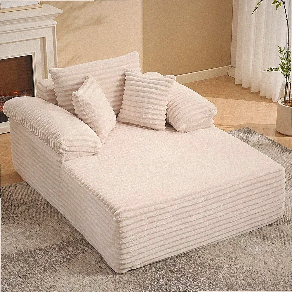 3-in-1 Convertible Sofa Bed, 65" Corduroy Chaise Lounge Chair with Wide Armrests