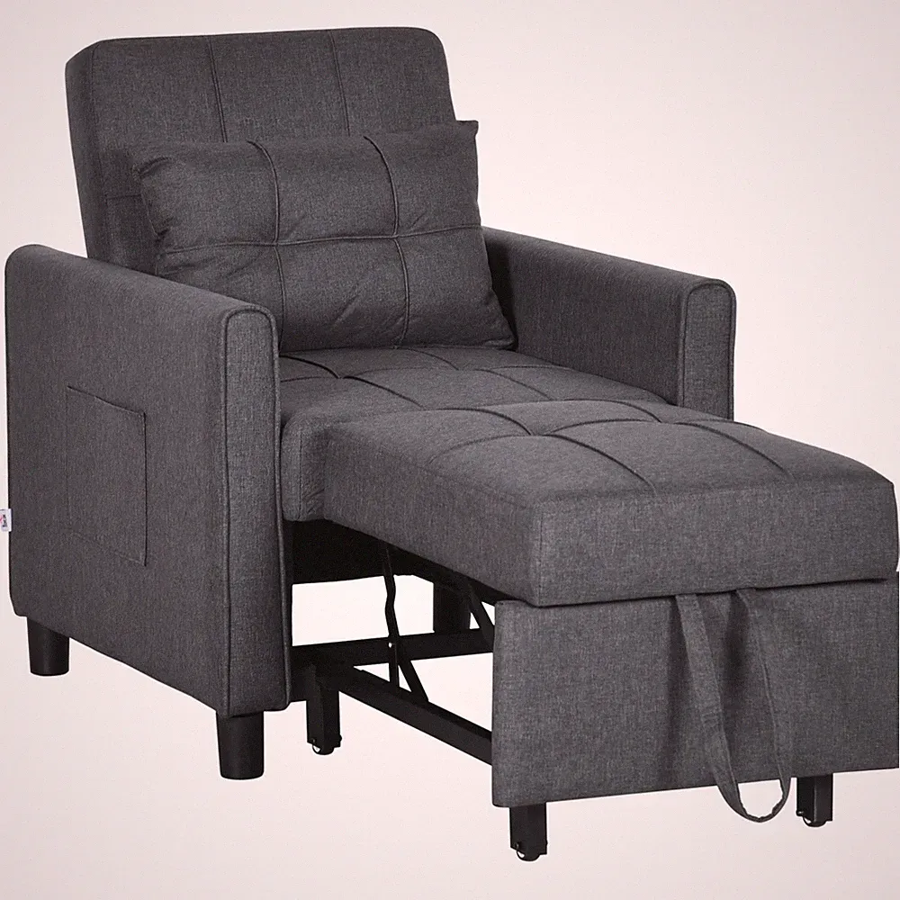 3-in-1 Convertible Sofa Bed Chair with Adjustable Backrest & Pillow, Gray