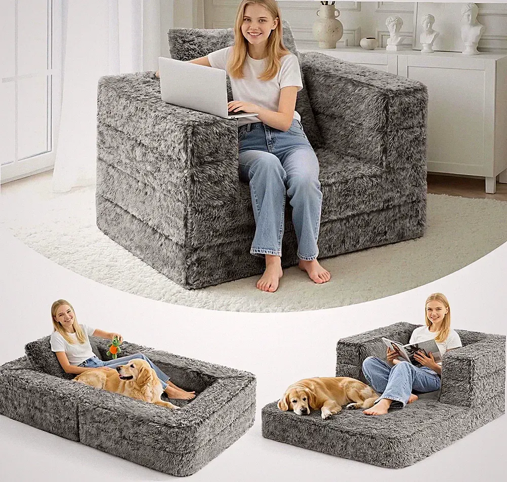3-in-1 Convertible Sofa Bed – Foldable Couch, Pull-Out Sofa, (Twin, Light Grey)