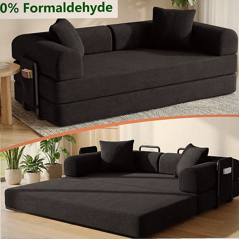 3-in-1 Convertible Sofa Bed King Size, Floor Mattress Boneless Couch w/ Zipper