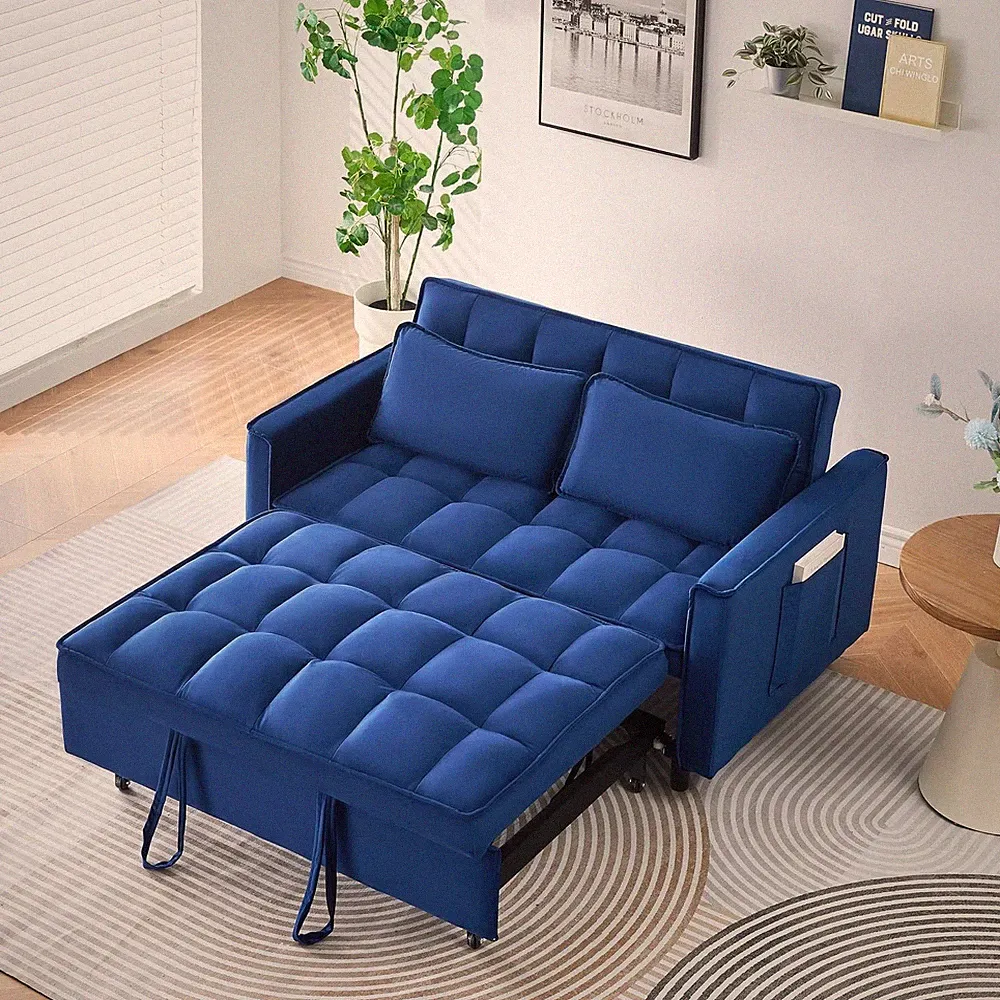 3 in 1 Convertible Sofa Bed,Modern Velvet Loveseat Sleeper Sofa Bed