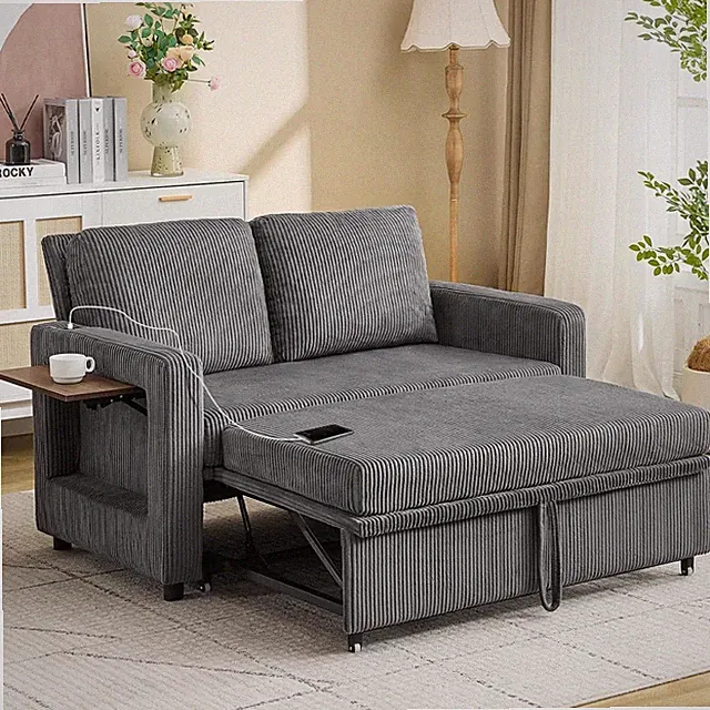 3 in 1 Convertible Sofa Bed, Pull Out Couch with Dual USB and Type C Ports