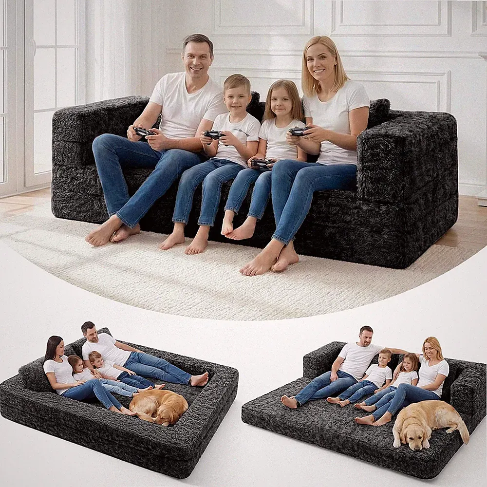 3-in-1 Convertible Sofa Bed with Pillow, Removable Cover, Plush Comfort