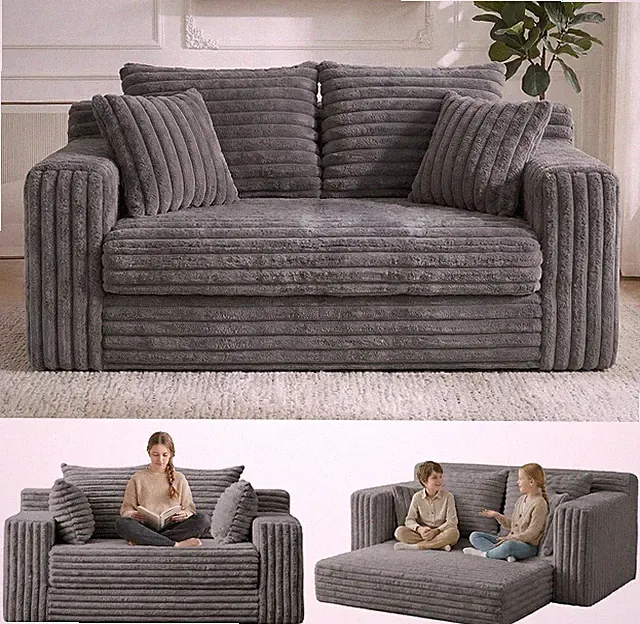 3-in-1 Convertible Sofa Bed with Pillows - Grey Loveseat Sleeper Couch