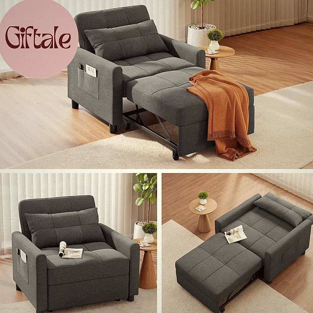 3 In 1 Convertible Sofa Chair Bed Adjustable Sleeper Chair for Small Spaces