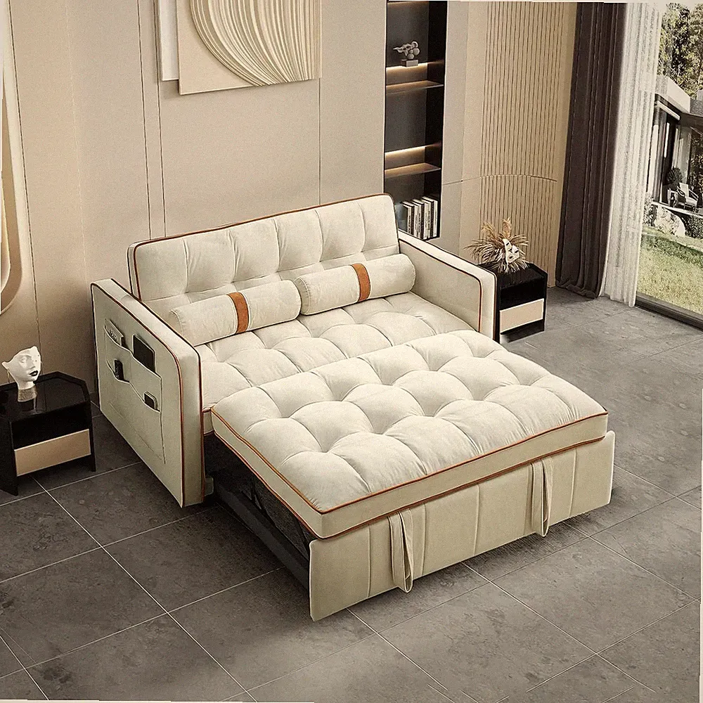 3 in 1 Convertible Velvet Futon Pull Out Sofa Bed with Adjustable Backrest