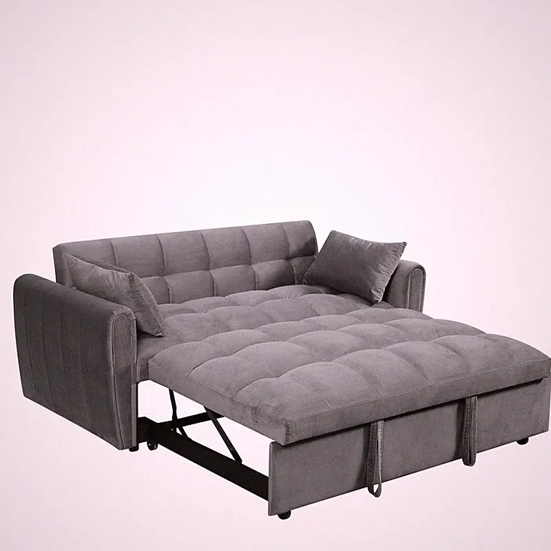3-in-1 Foldable Large Size Sofa Bed 65"Modern Velvet Double Sofa Adjustable Back