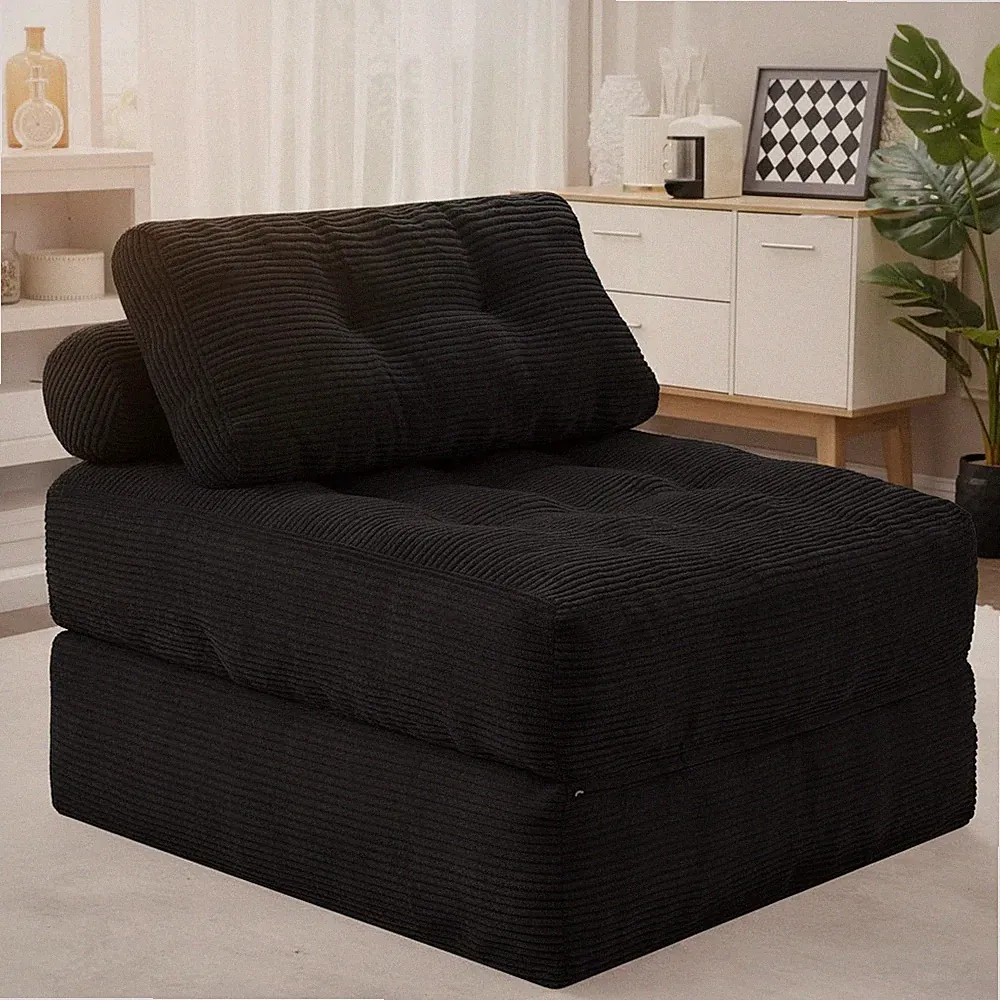 3-in-1 Folding Sleeper Chair Bed: Modern Black Lounge for Living Room & Bedroom