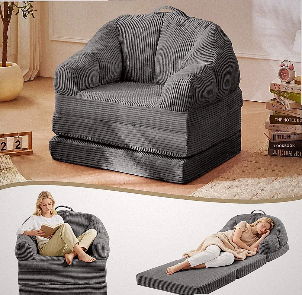 3-in-1 Folding Sofa Bed Convertible Boneless Chair to Floor Lounger W/ Back