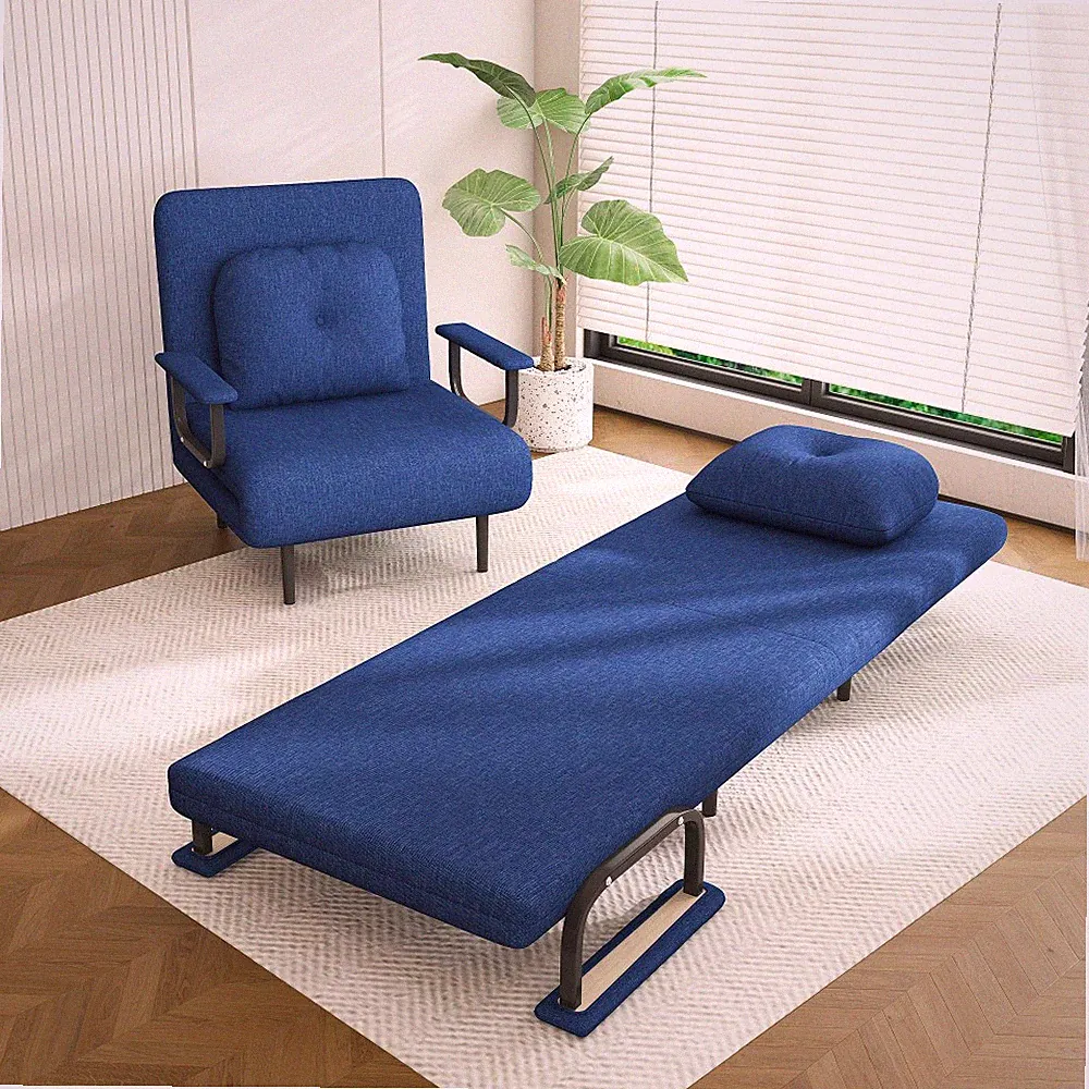3-in-1 Folding Sofa Bed w/ Adjustable Backrest - Space-Saving Sleeper Blue