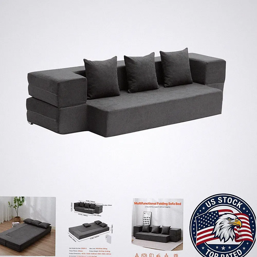 3-in-1 Folding Sofa Bed with Memory Foam and Washable Cover - Twin XL Size