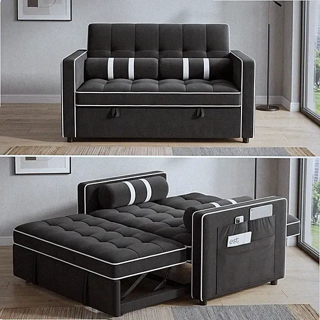 3-in-1 Futon Sleeper Sofa Bed Pull Out Couch W/ USB Charging & Side Pockets