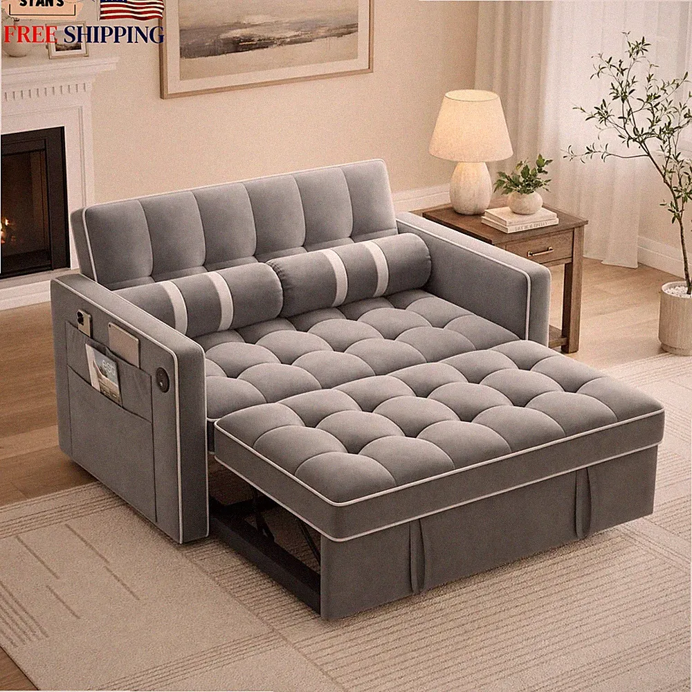 3-in-1 Futon Sleeper Sofa Bed Pull Out Couch with USB Charging & Side Pockets...