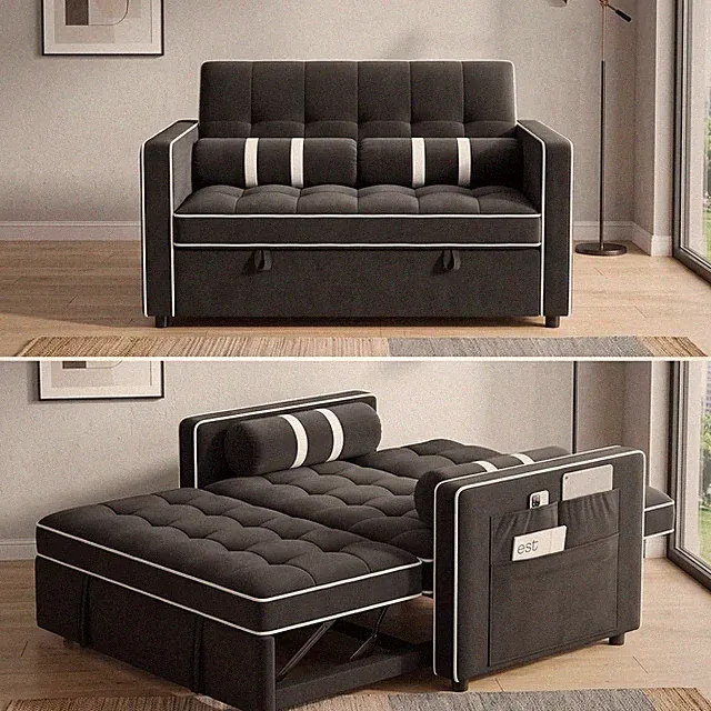 3-in-1 Futon Sleeper Sofa Bed Pull Out Couch with USB Charging & Side Pockets