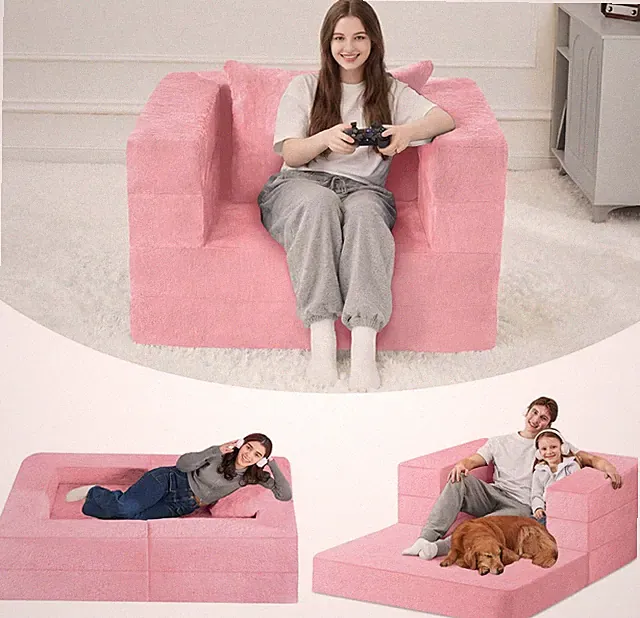 3-in-1 Futon Sofa Bed with Pillow, No Assembly Convertible Couch for Living Room