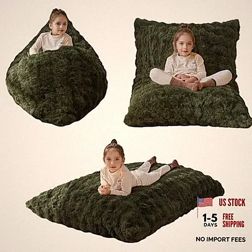 3 in 1 Kids Bean Bag Chair Bed, Child Floor Sofa for 50"x35" Plush Green