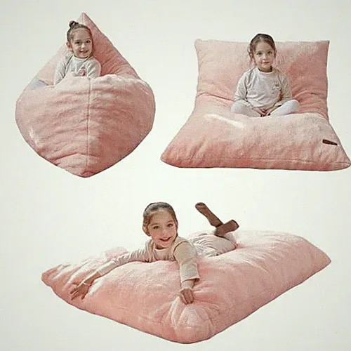 3 in 1 Kids Bean Bag Chair Bed, Child Floor Sofa for Gaming, 50"x35" Pink