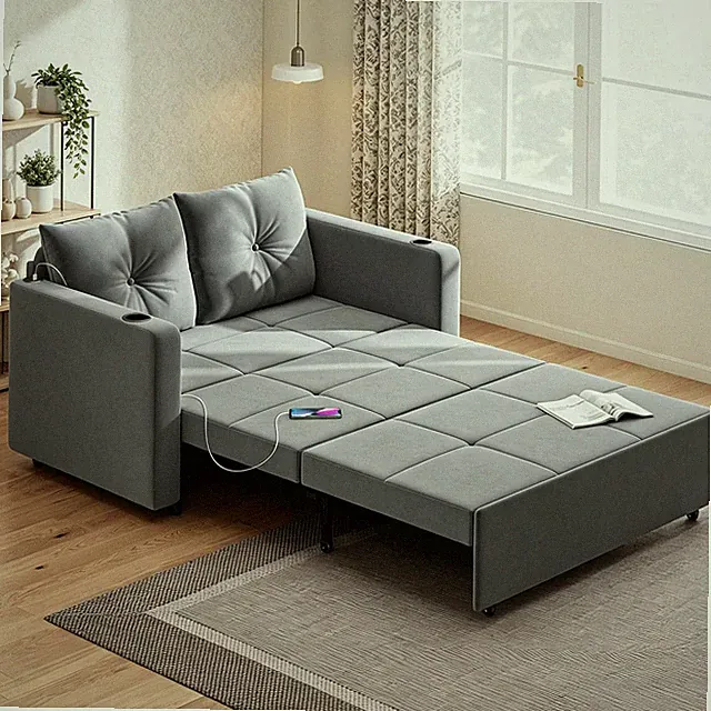 3 in 1 Pull Out Couch, 56" Velvet Sofa Bed, Convertible Sleeper Sofa